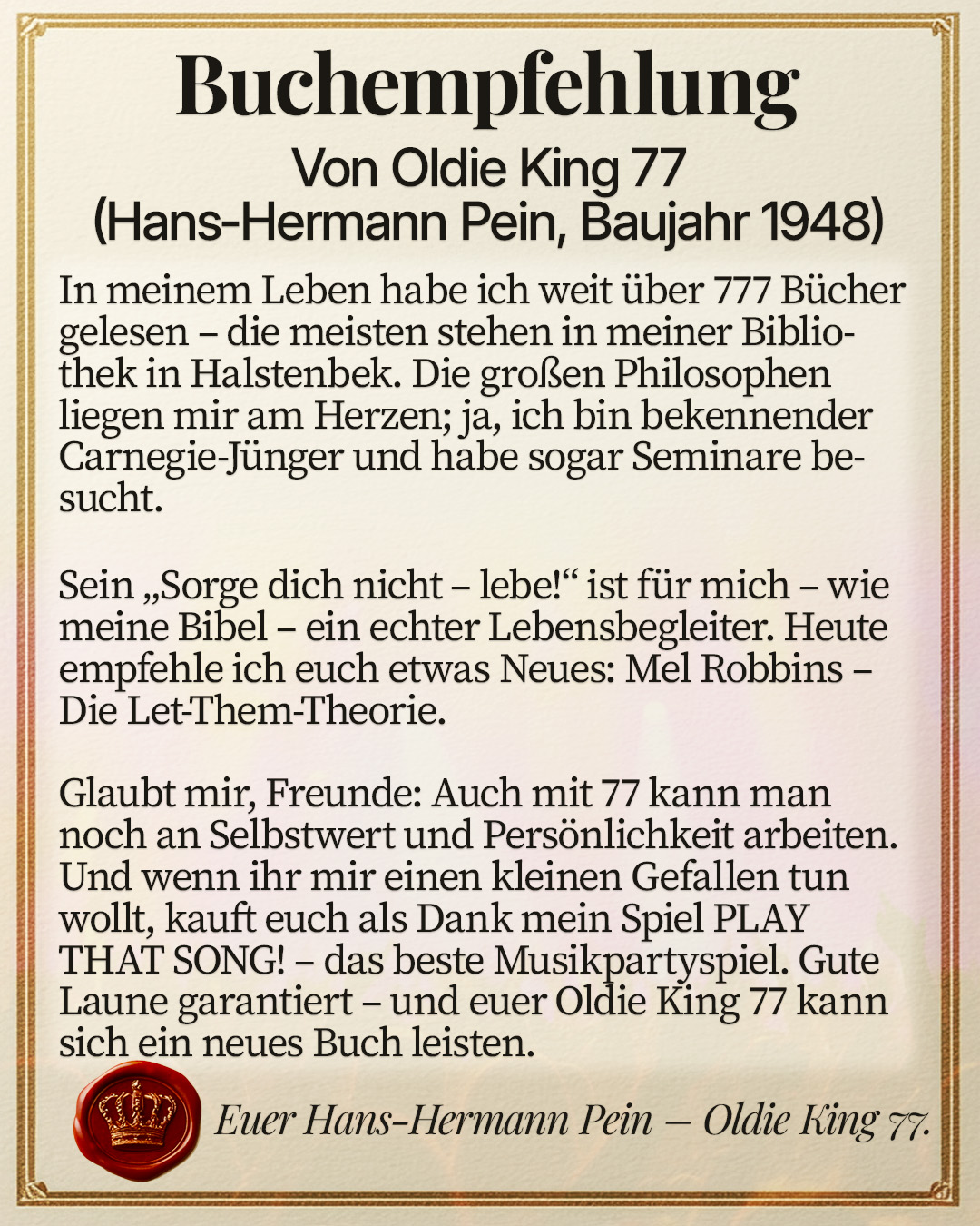 Buchempfehlung – Oldie King 77